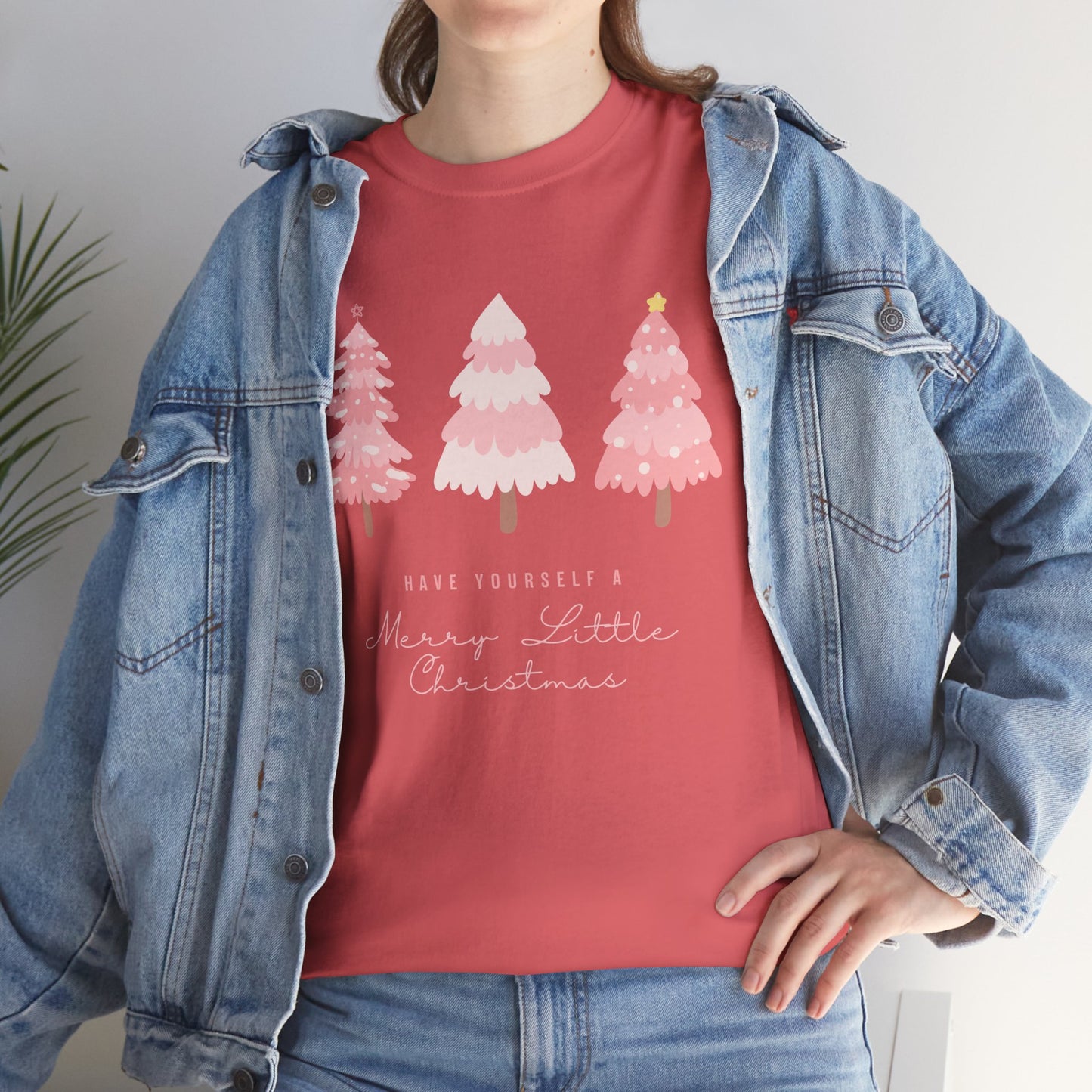 Pink Christmas Tree Tee, Festive Holiday Shirt, Unisex Cotton T-Shirt, Christmas Tree Apparel, Winter Graphic Tee