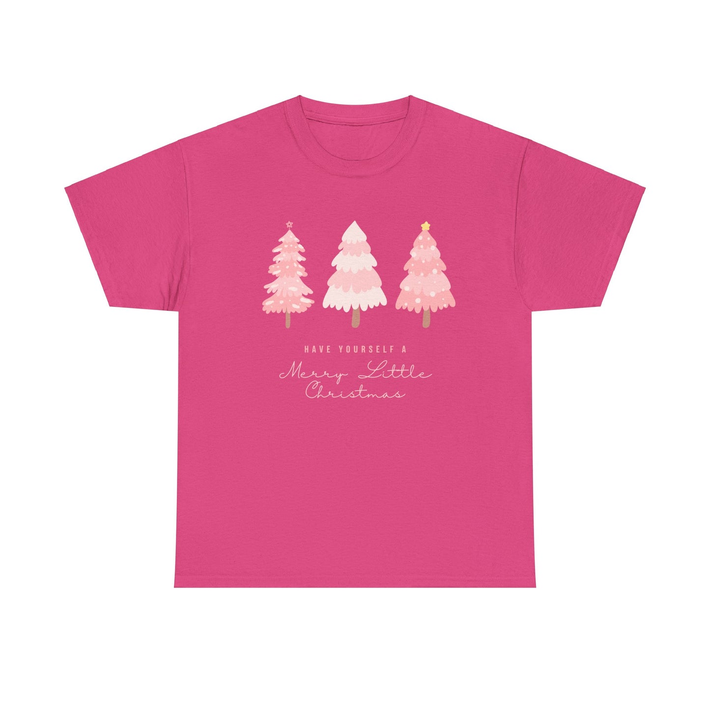 Pink Christmas Tree Tee, Festive Holiday Shirt, Unisex Cotton T-Shirt, Christmas Tree Apparel, Winter Graphic Tee