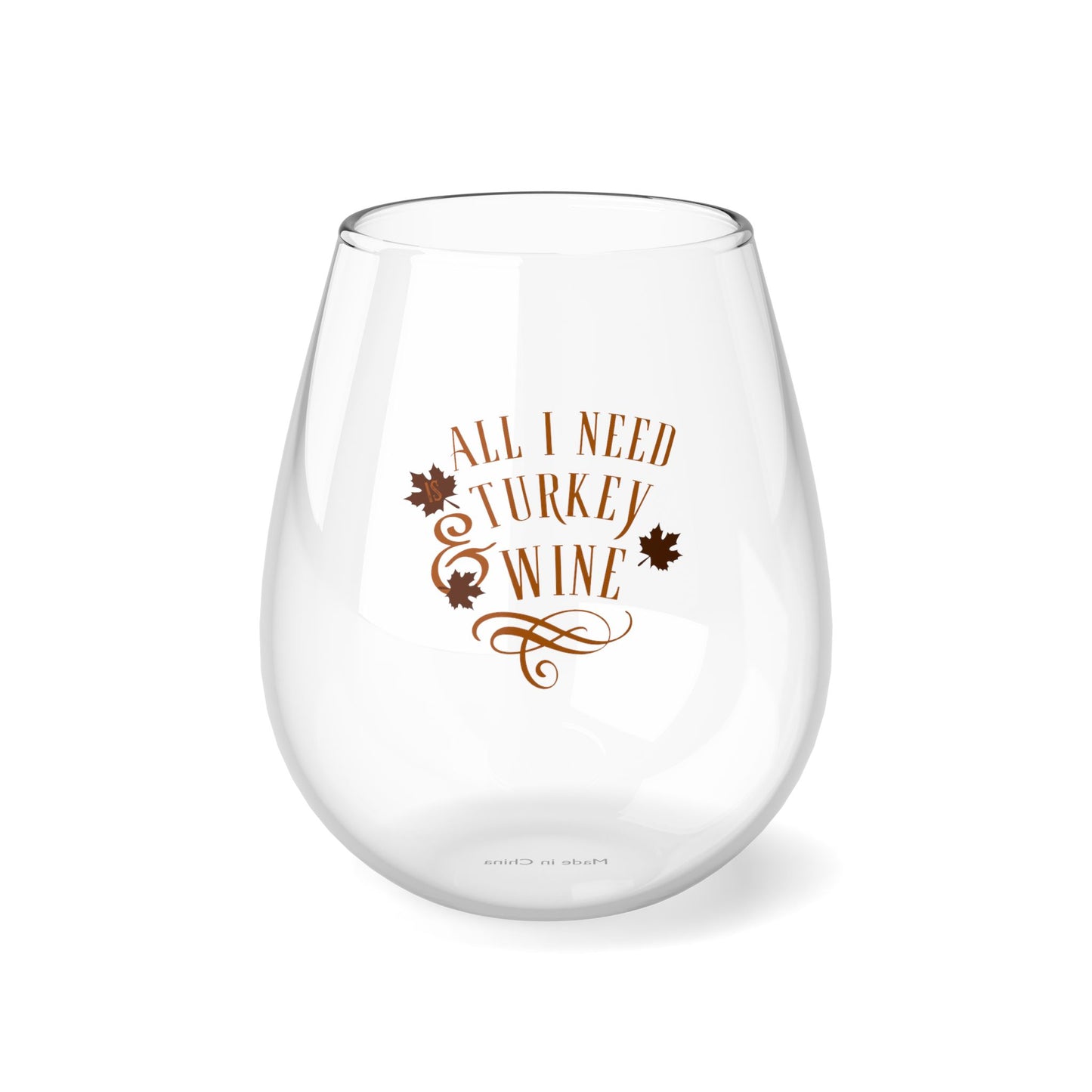 Wine Glass, Turkey & Wine Design, Thanksgiving Stemless Glass, Fall Decor, Holiday Barware, Kitchen Gift, Autumn Wine Glass