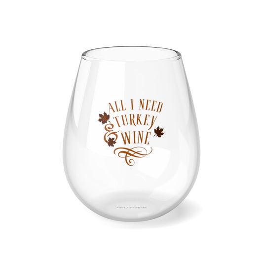 Wine Glass, Turkey & Wine Design, Thanksgiving Stemless Glass, Fall Decor, Holiday Barware, Kitchen Gift, Autumn Wine Glass