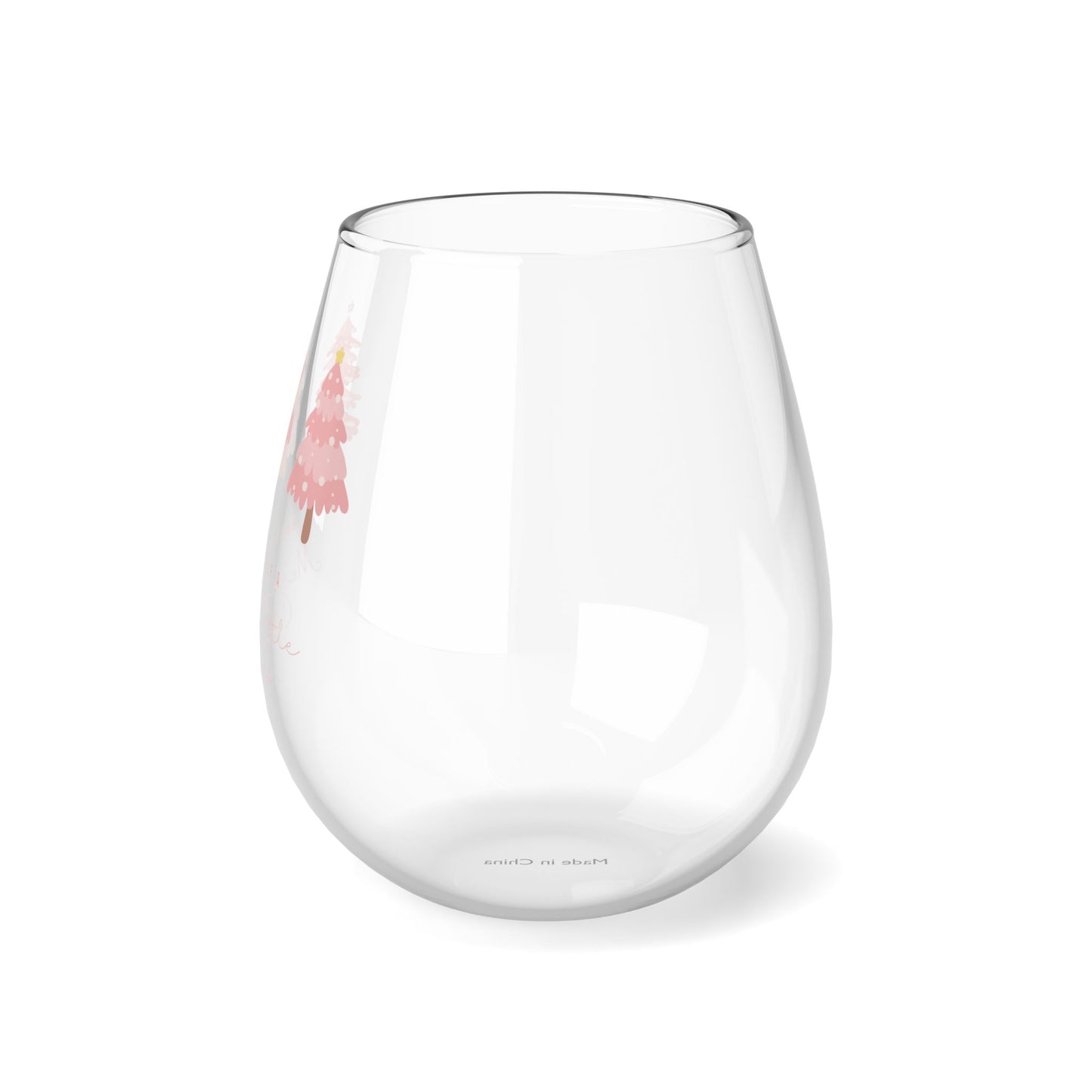 Wine Glass, Pink Christmas Tree Holiday Stemless Wine Glass, Merry Little Christmas Drinking Glass, Xmas Gift, Festive Wine Tumbler, Winter