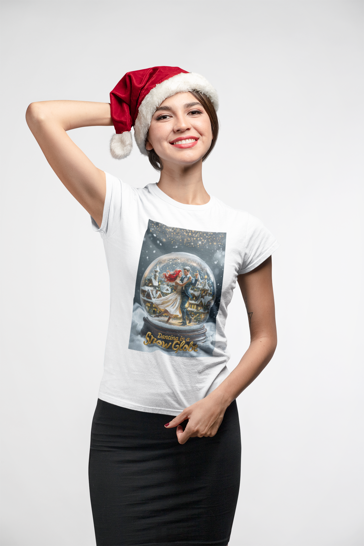 Snow Globe Dance Women's Tee, Christmas Gift Shirt, Winter Holiday Dancing Top, Festive Snowglobe Tshirt, Seasonal Graphic Tee