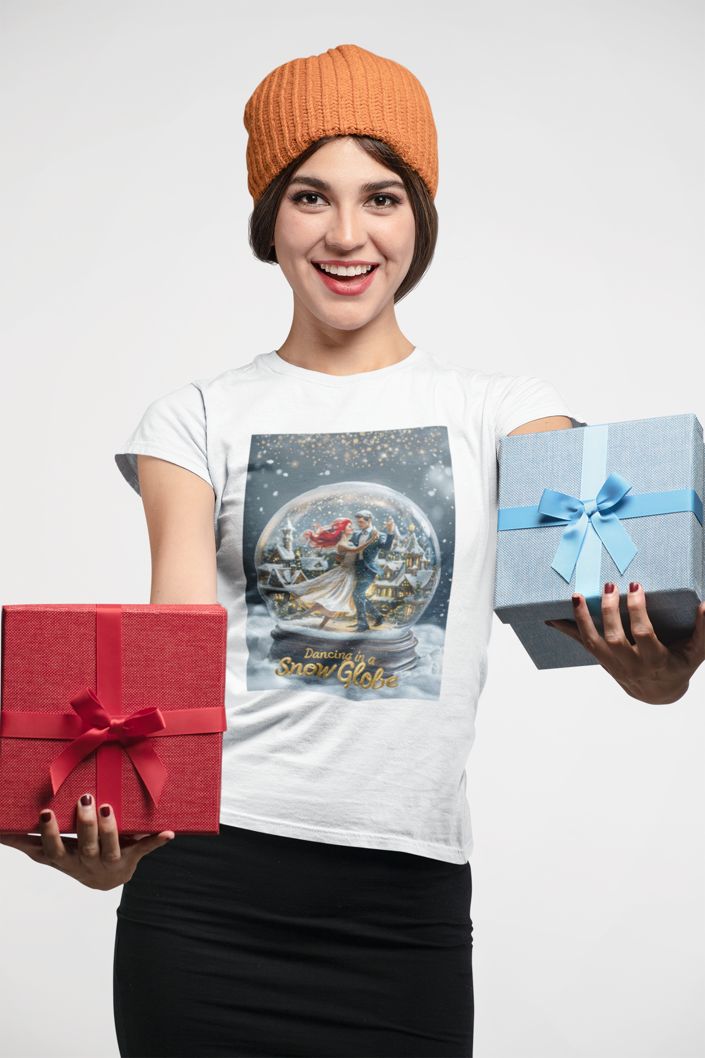 Snow Globe Dance Women's Tee, Christmas Gift Shirt, Winter Holiday Dancing Top, Festive Snowglobe Tshirt, Seasonal Graphic Tee