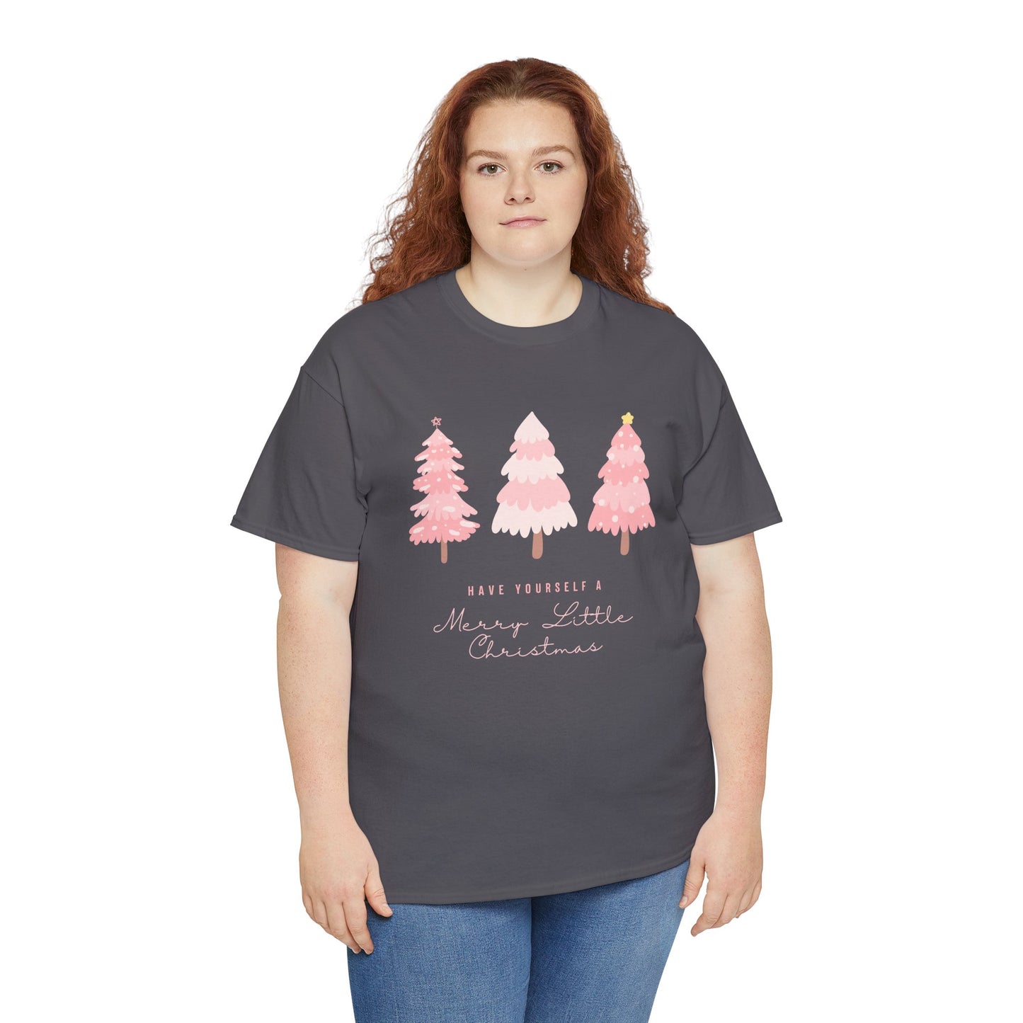 Pink Christmas Tree Tee, Festive Holiday Shirt, Unisex Cotton T-Shirt, Christmas Tree Apparel, Winter Graphic Tee