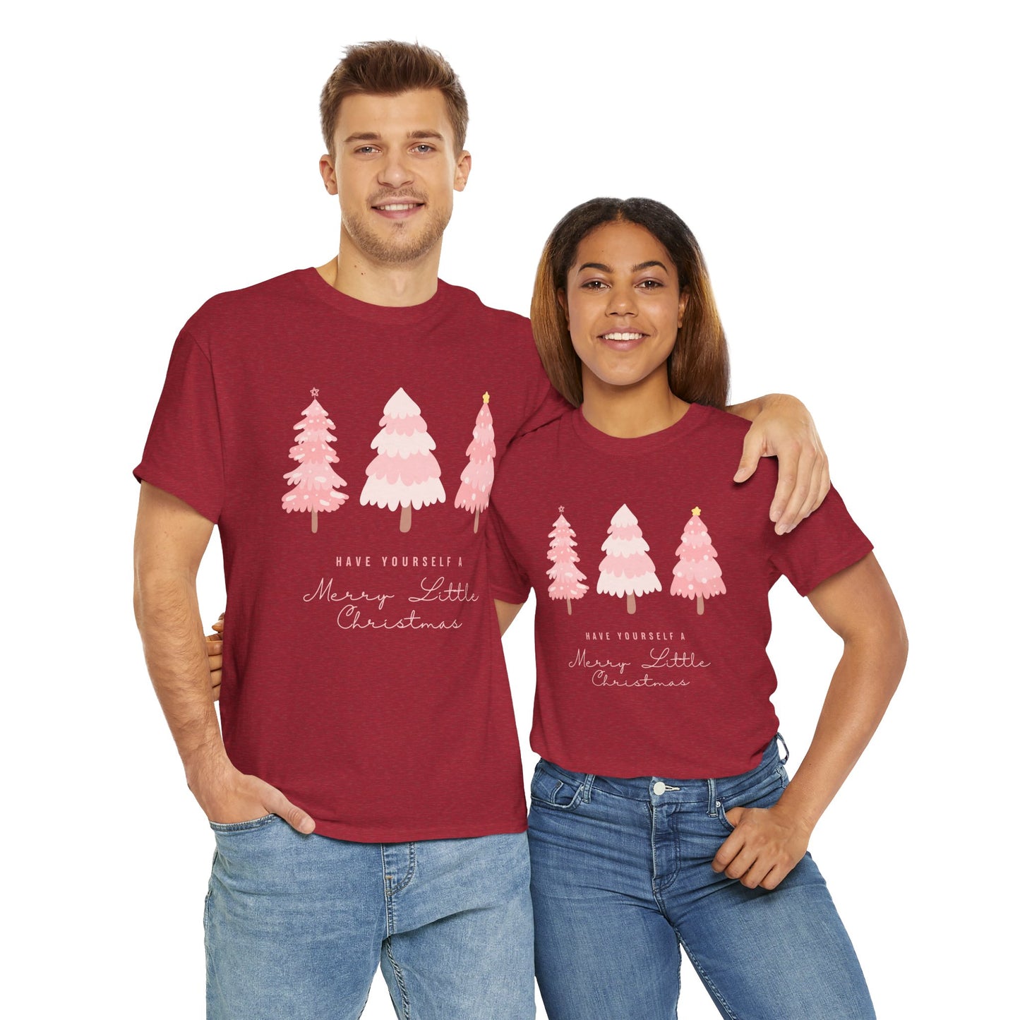 Pink Christmas Tree Tee, Festive Holiday Shirt, Unisex Cotton T-Shirt, Christmas Tree Apparel, Winter Graphic Tee