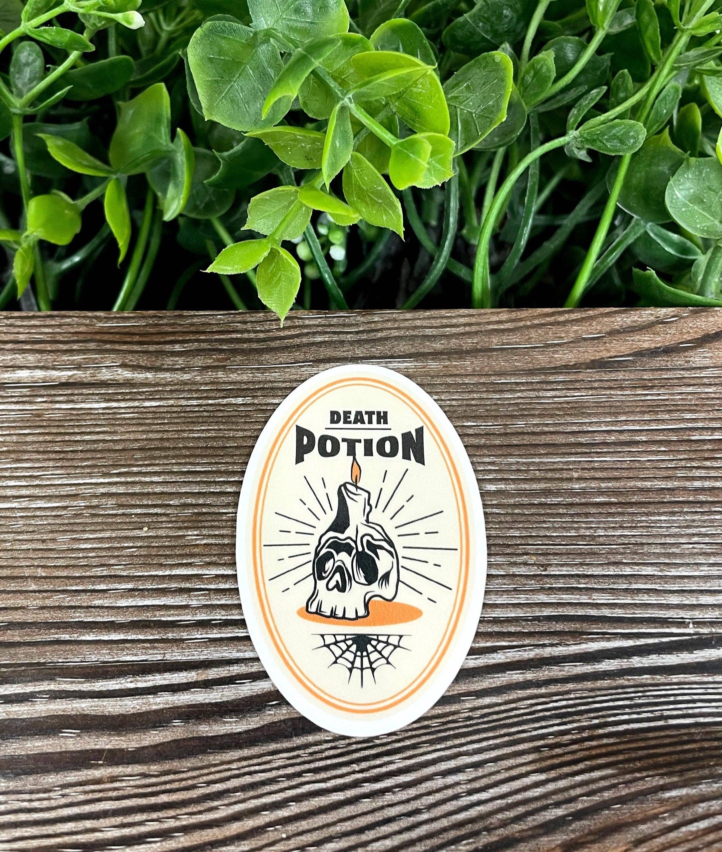 Death Potion Label, Die Cut Vinyl Sticker, Skull and Candle, Boho Fun, Water Resistant, Halloween Spooky