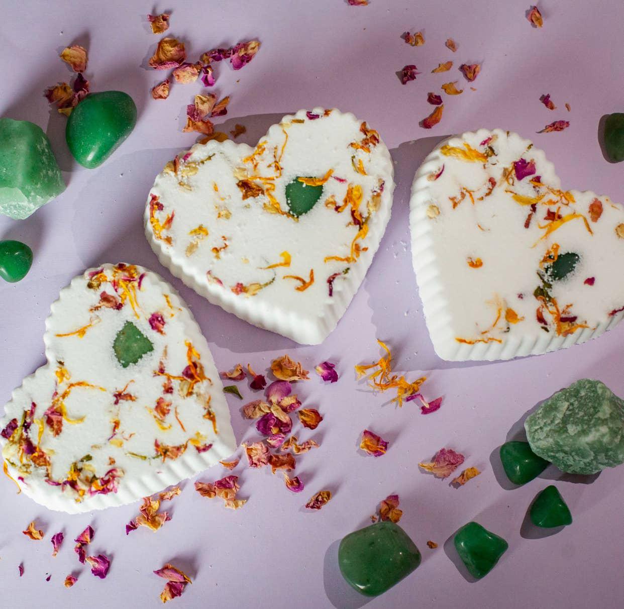 Love Blossoms Aventurine Crystal Heart Bath Bomb