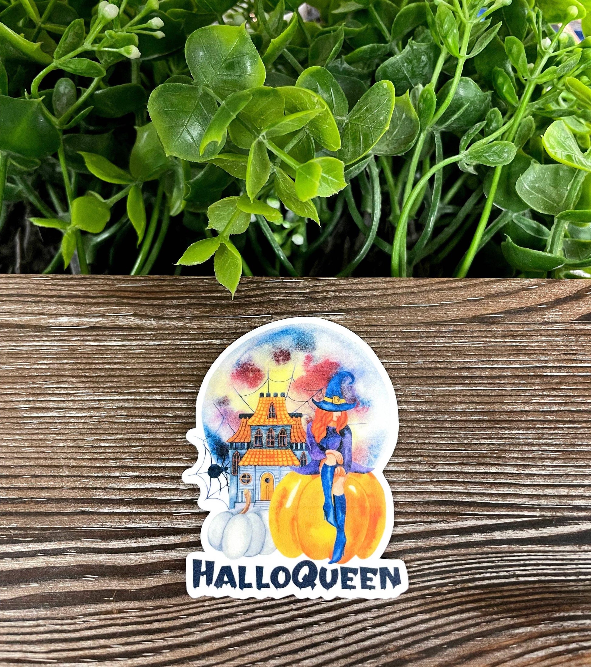 Beautiful Halloqueen Scene, Die Cut Vinyl Sticker, Boho Fun, Water Resistant, Spooky Halloween, Witch Pumpkin