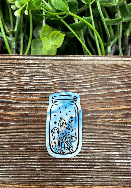 Blue Marble Mushrooms Crystal Jar Die Cut Sticker, Graphic Art Sticker, Vinyl, Can Make Custom