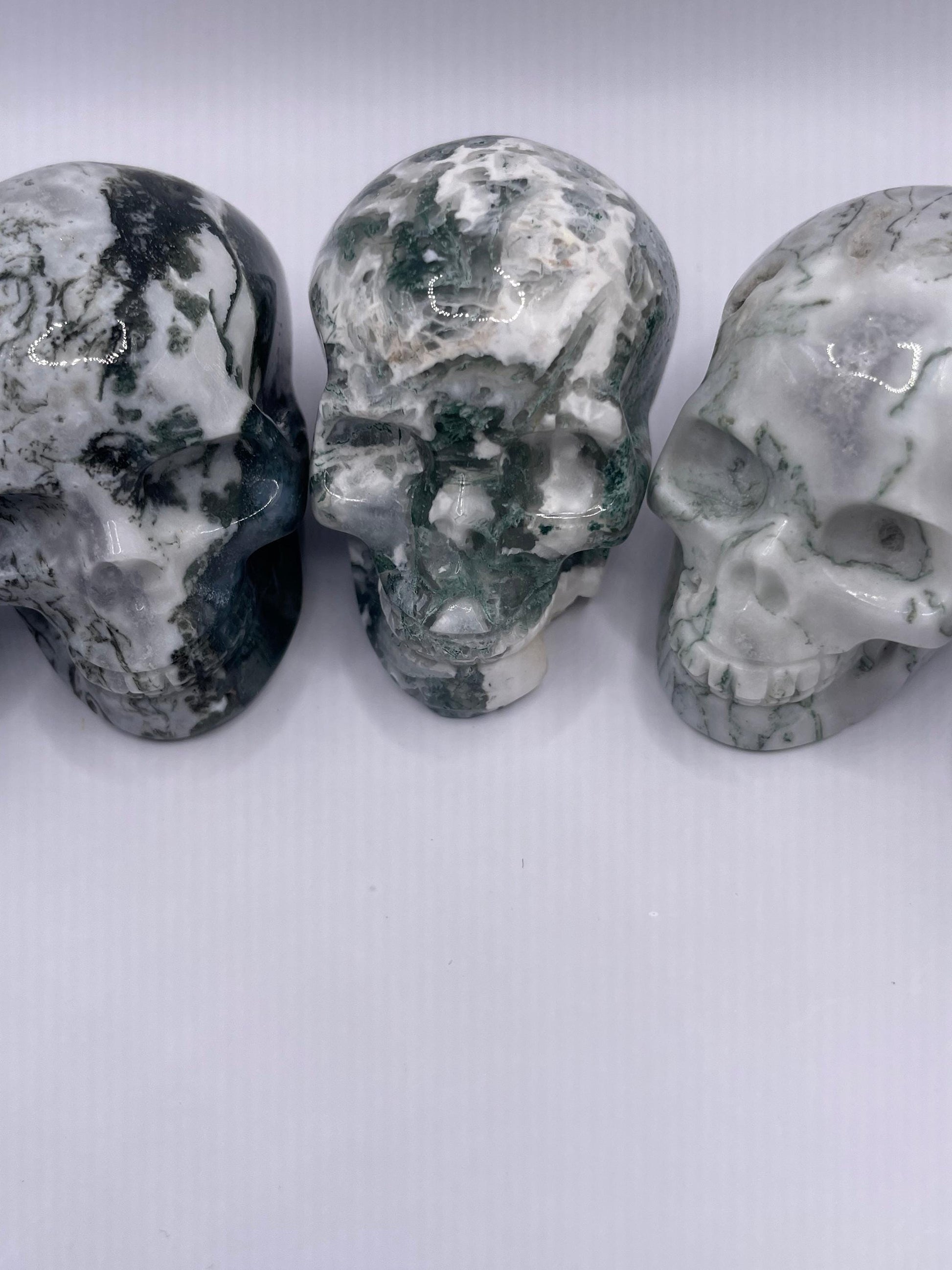 Moss Agate Skulls