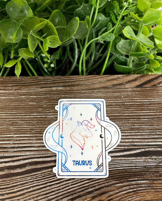 Taurus Astrological Tarot Card, Die Cut Vinyl Sticker, Boho Fun, Water Resistant, Mystical Witchy Magic, Astrology Sign