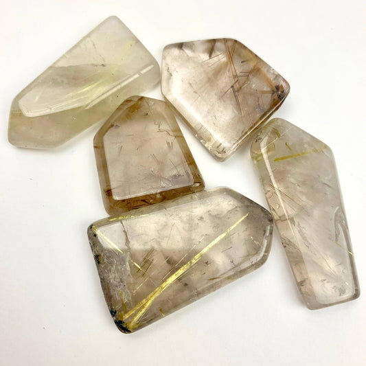 Golden Rutilated Quartz | Flat Freeform Single Termination | Polished | 30-40mm