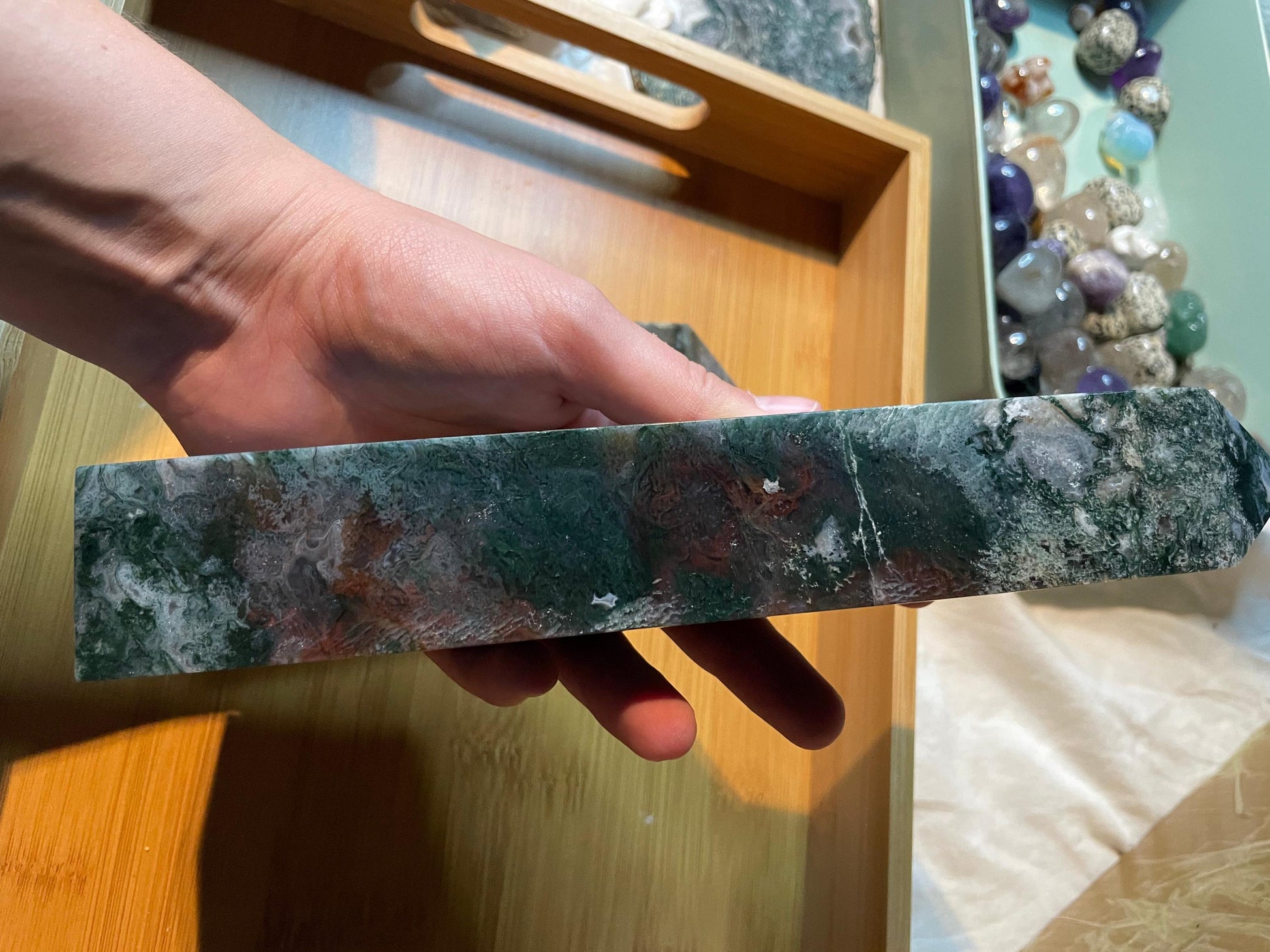 XL red/purple moss agate tower