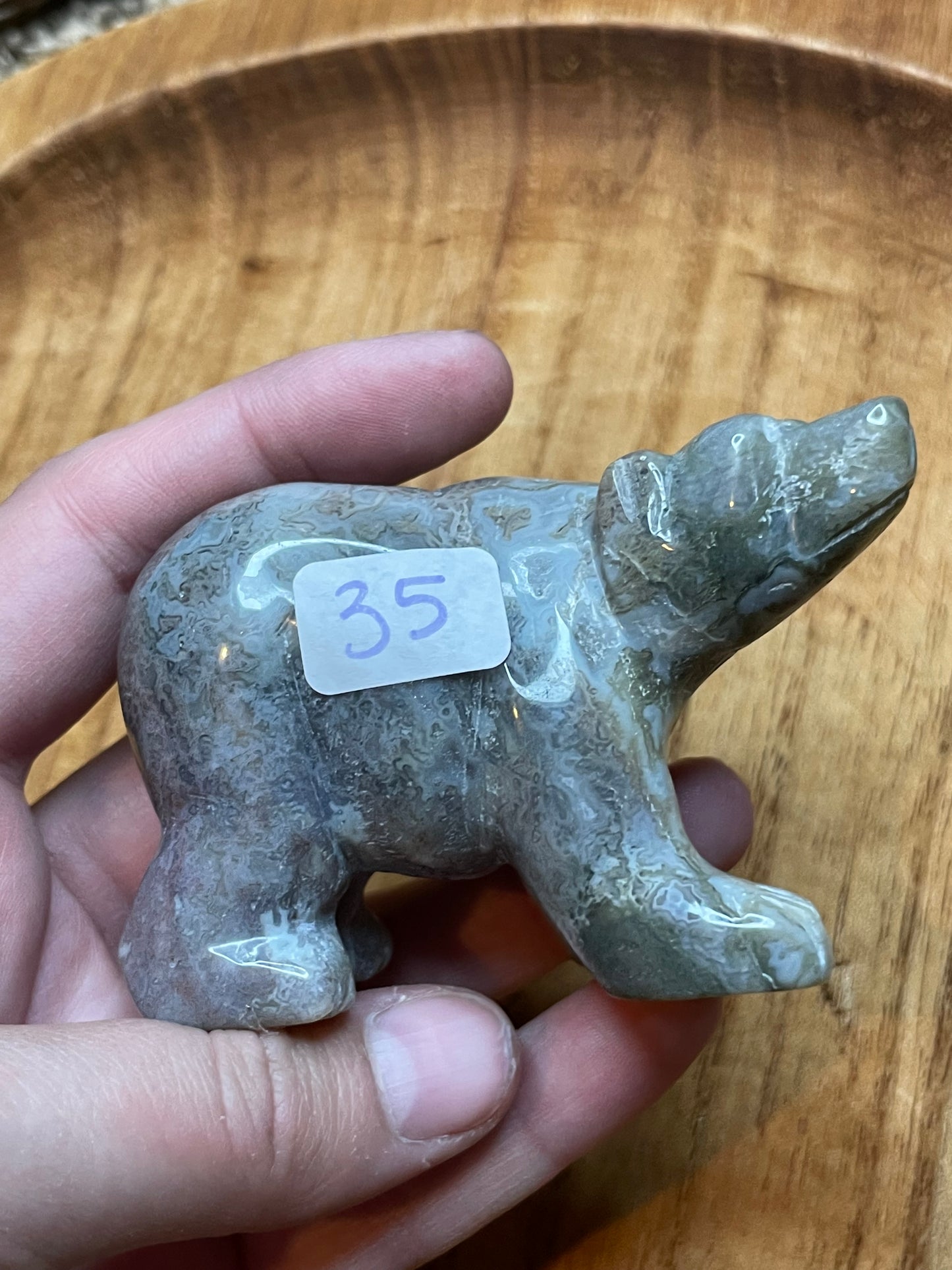 Large Moss Agate Bear Carving