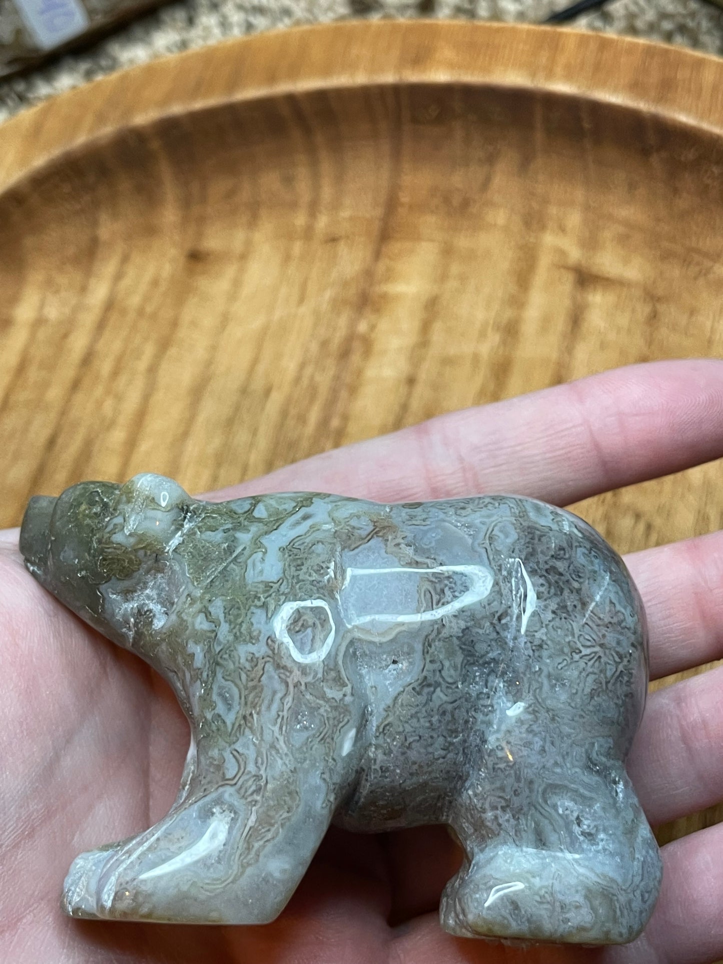 Large Moss Agate Bear Carving